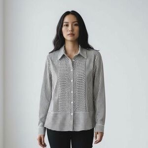 Jones New York Signature Pleated Striped Shirt